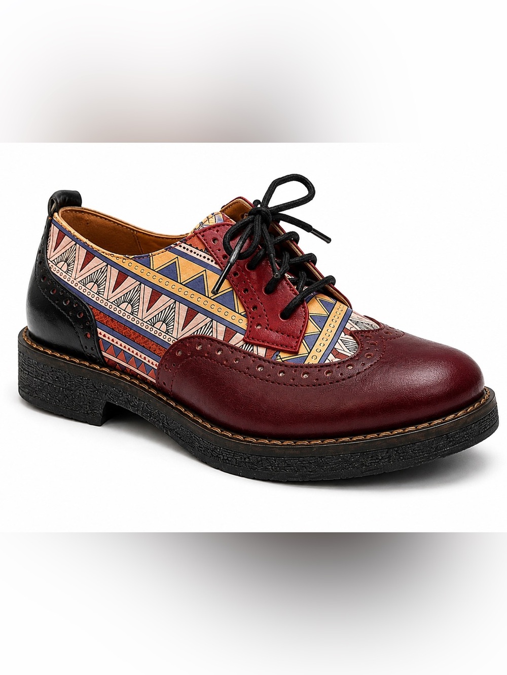 Embassy London Leather Oxford Shoes Women’s 38 Burgundy Geometric Brogue Lace Up